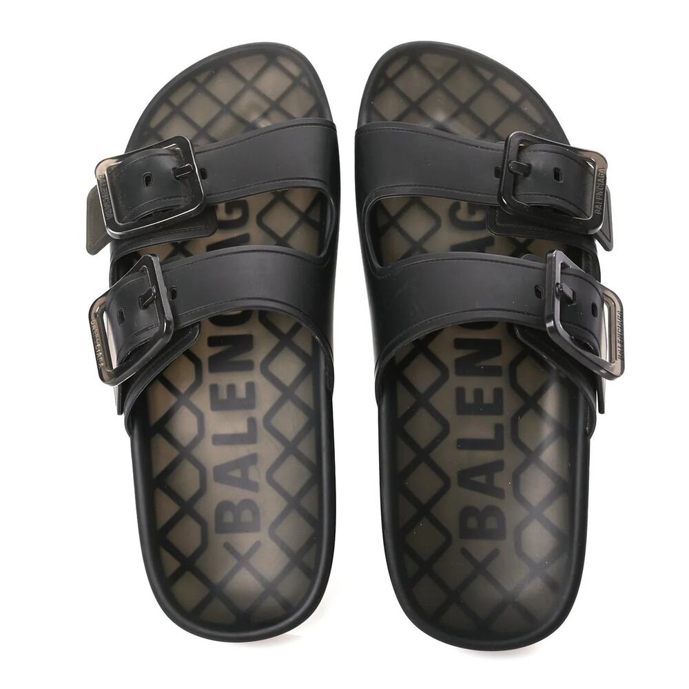 Balenciaga Technical Polyurethane Mallorca Buckle Slide Sandals Black EU 36